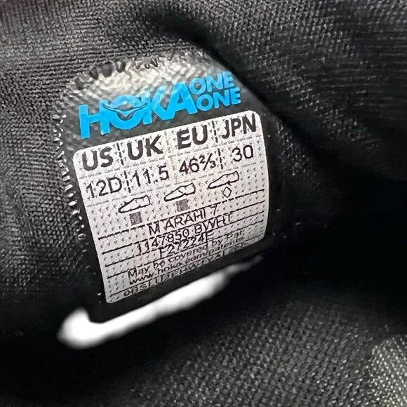 Hoka One One Men’s Size 12 Black/White Running Low Top Sneakers  athletic Shoes - Picture 10 of 11